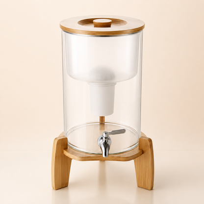 9L Glass Benchtop Alkaline Water Filter - Natural Bamboo