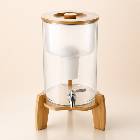 9L Glass Benchtop Alkaline Water Filter - Natural Bamboo