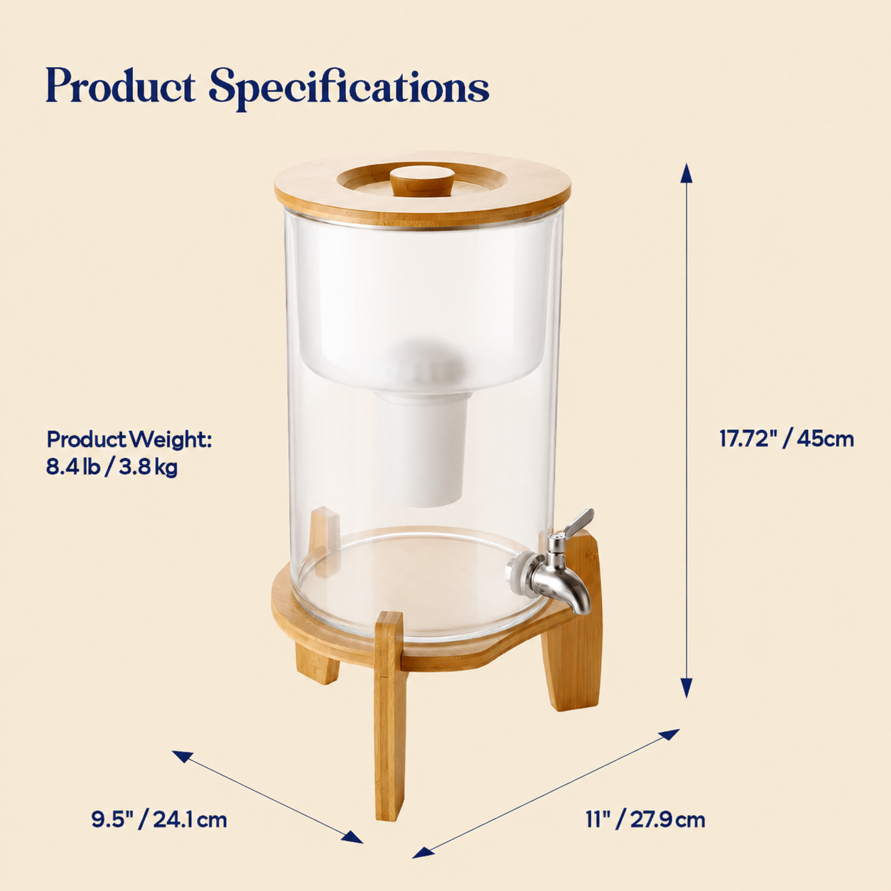 9L Glass Benchtop Alkaline Water Filter - Natural Bamboo